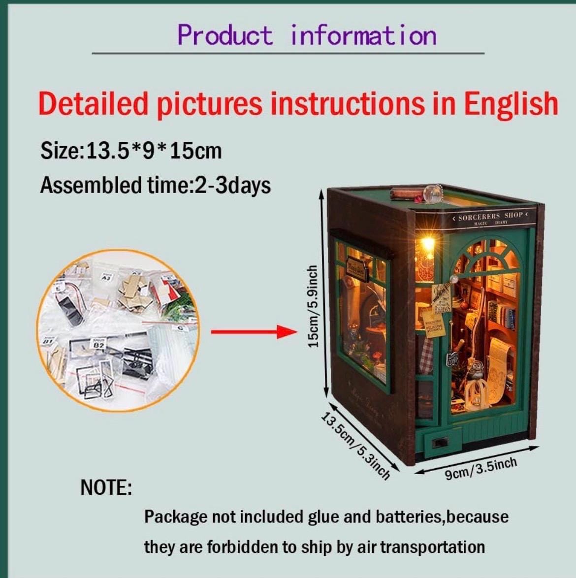Magic Book Nook DIY Kit | Sorcerer's Shop Bookshelf Insert with LED