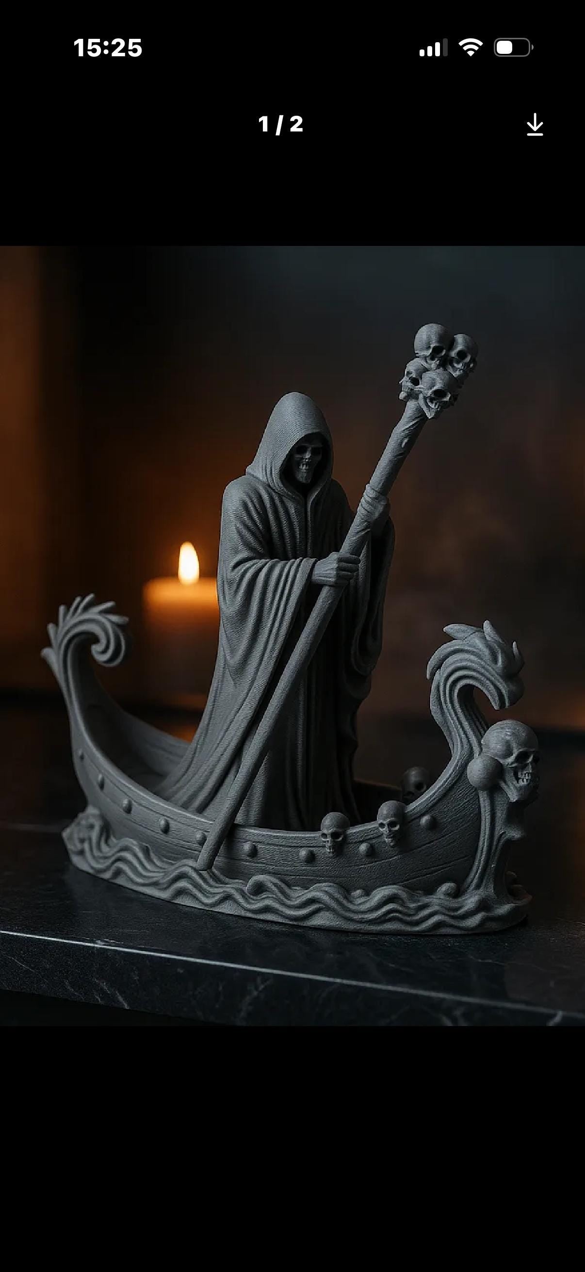 Grim Reaper Boat Figurine | Gothic Bookshelf Decor