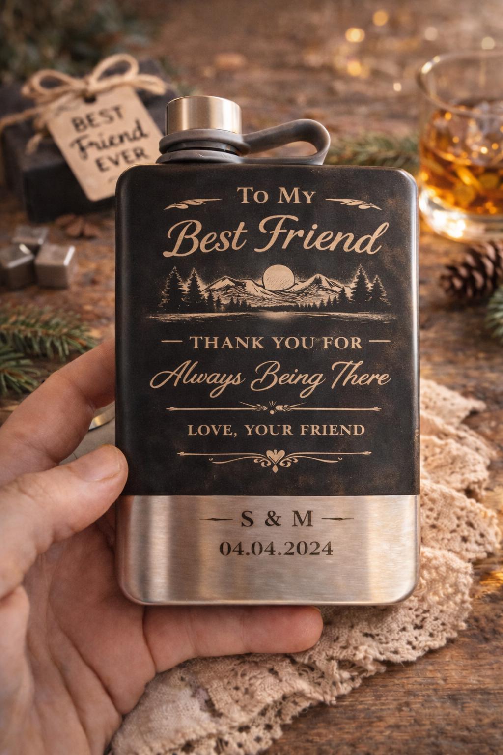 Personalised Stainless Steel Hip Flask – Custom Engraved Matte Black Gift