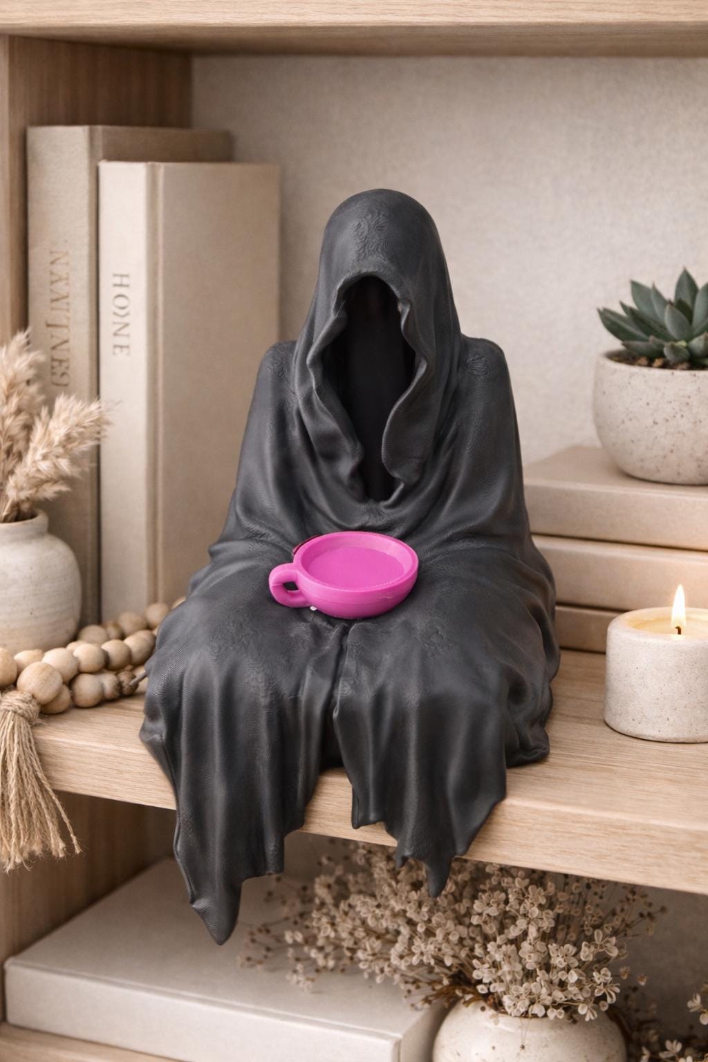 Suriel with Tea, black reaper shelf sitter ornament