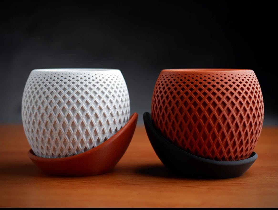 Plant pot with wrap around tray, modern minimalist 11cm, gift, home decor ornament functional