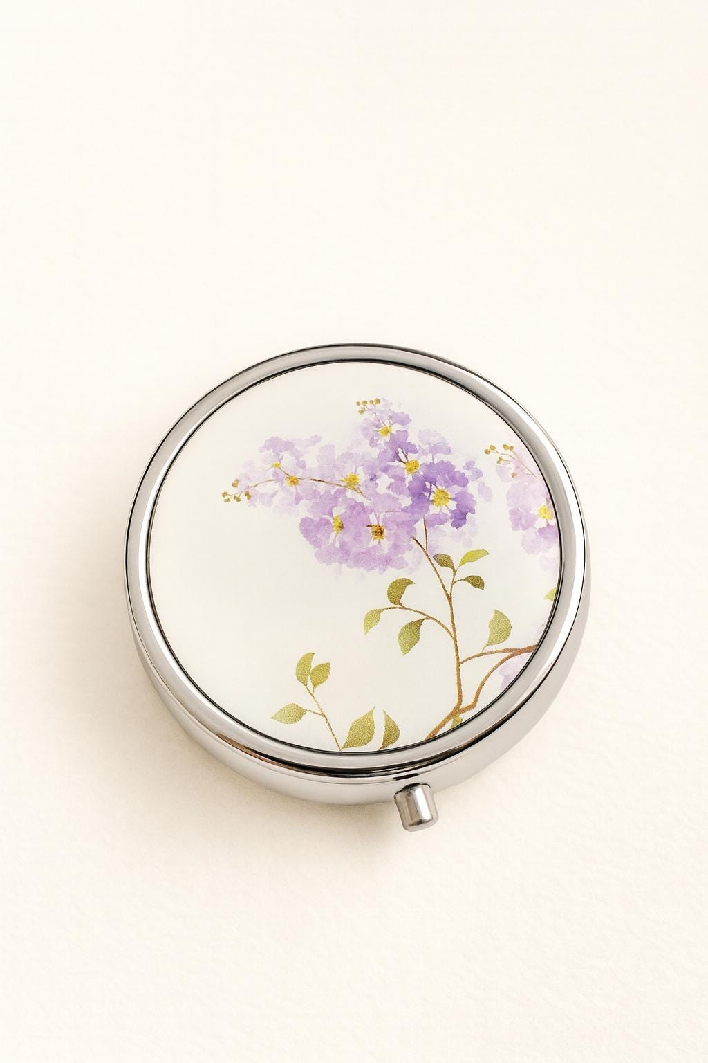 Personalized Mirrored Pill Box • Floral Design, Custom Engraved Gift