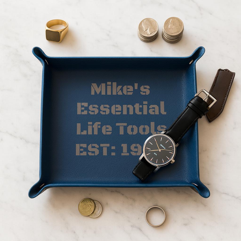 Blue pu leather valet tray personalized