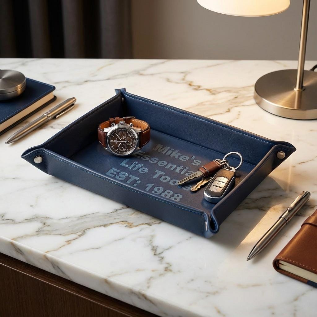 Blue pu leather valet tray personalized
