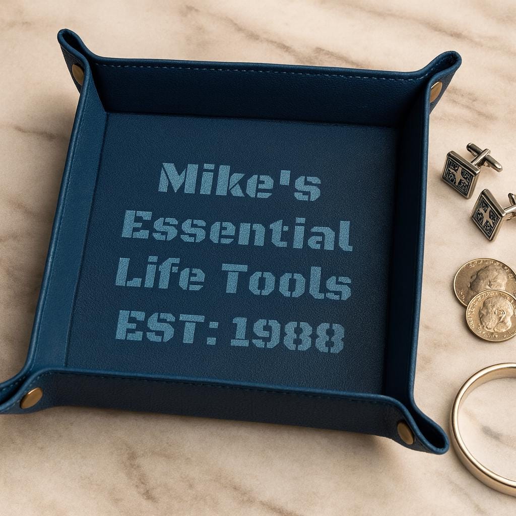 Blue pu leather valet tray personalized