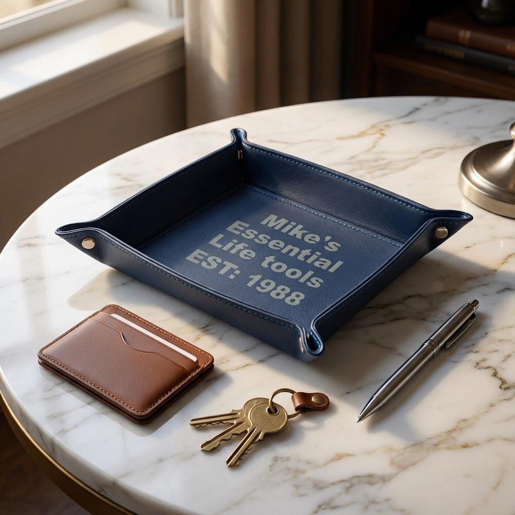 Blue pu leather valet tray personalized