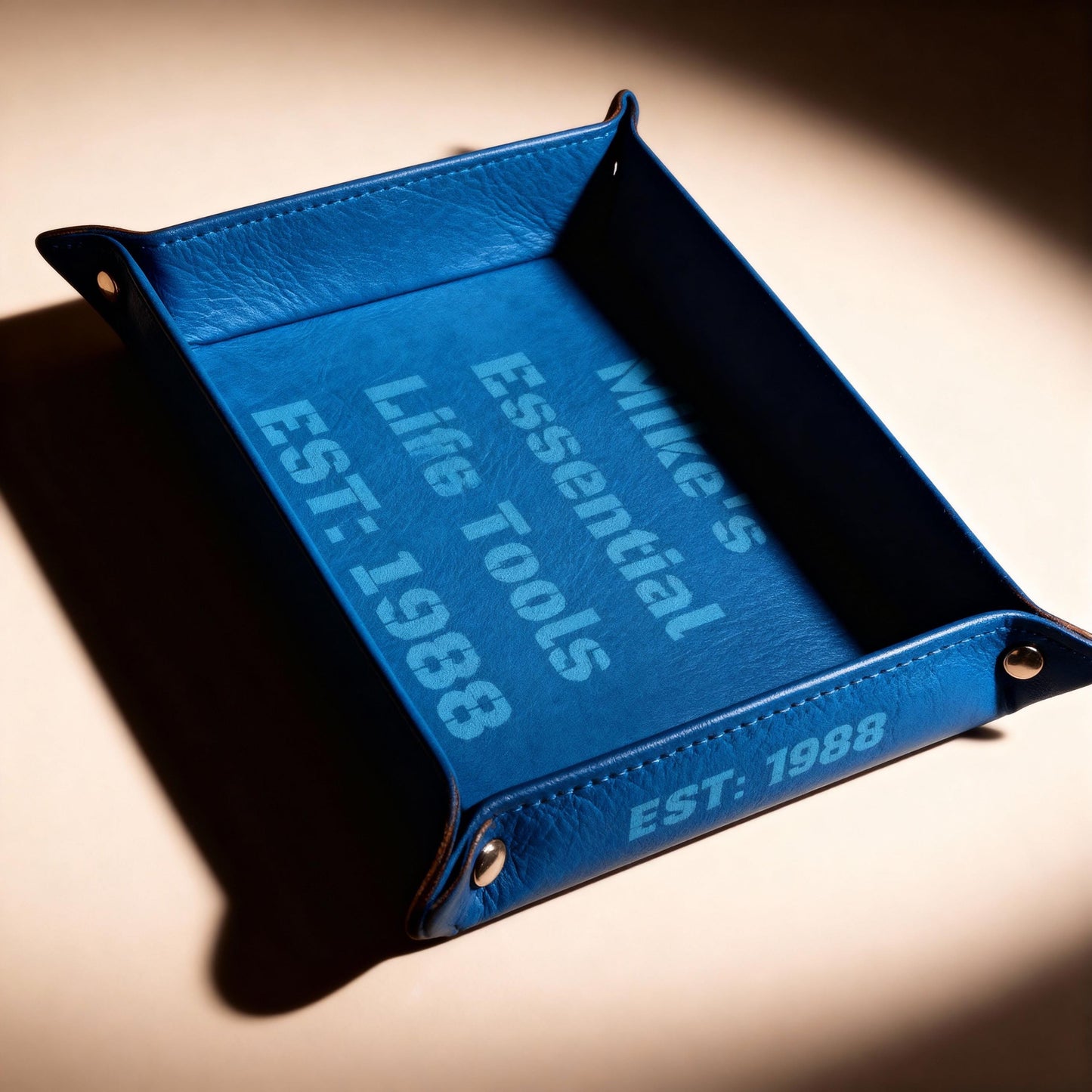 Blue pu leather valet tray personalized