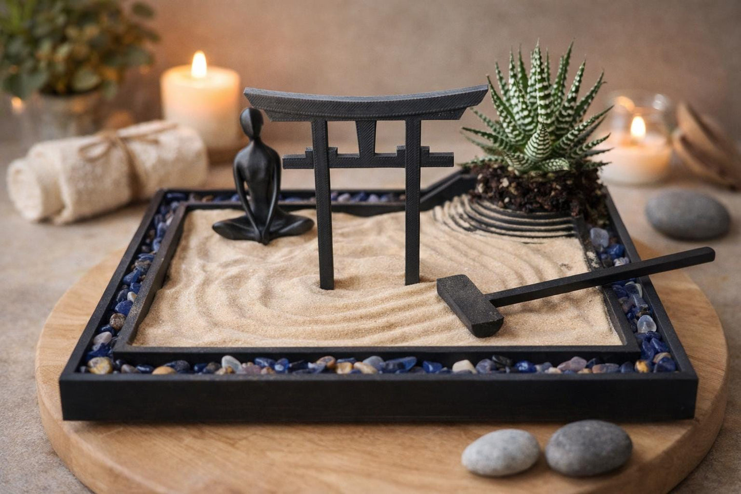 Mini Zen Garden Desk Set, 3D Printed Japanese Sand Garden