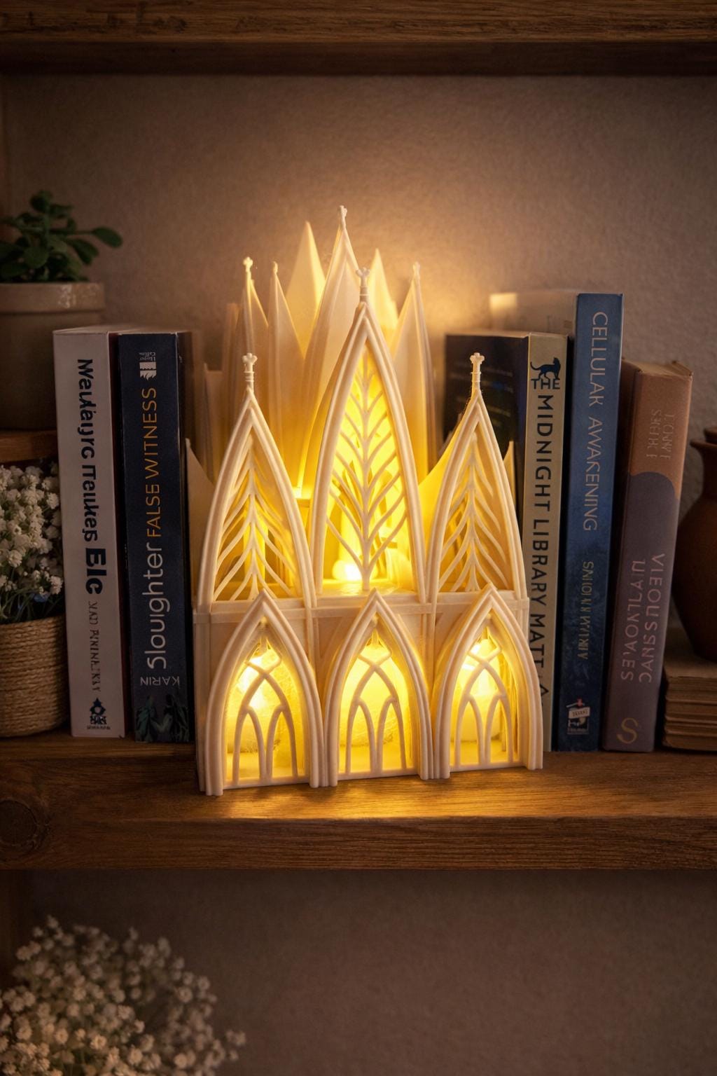 Gothic Cathedral Book Nook – 3D Printed Illuminated Bookshelf Decor
