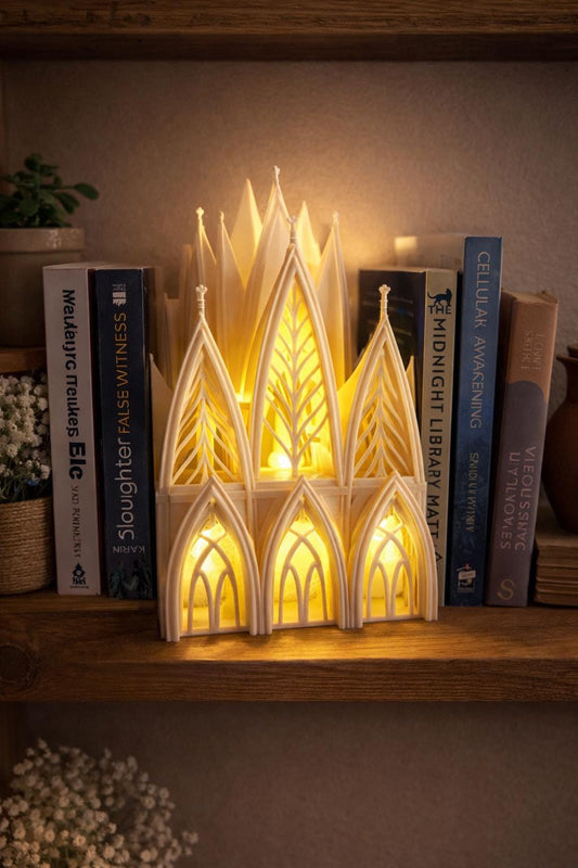 Gothic Cathedral Book Nook – 3D Printed Illuminated Bookshelf Decor