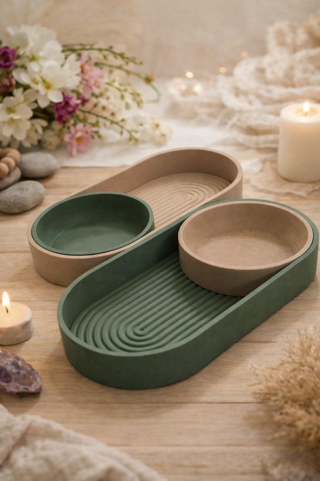 Zen Sliding Tray with Removable Bowls | Minimalist Desk Organizer