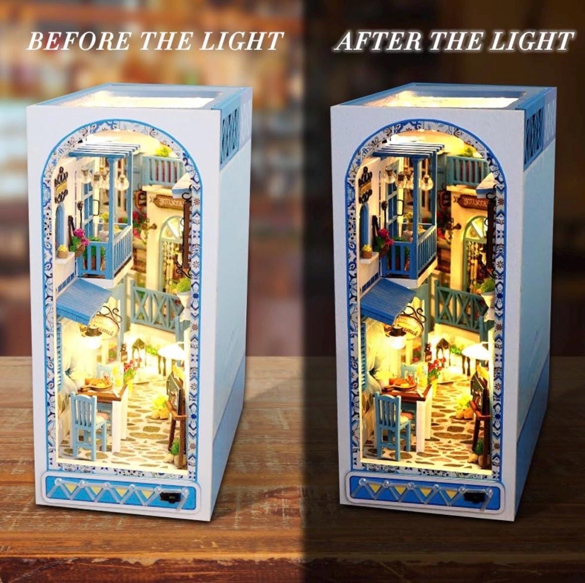 DIY Mediterranean Alley Book Nook Kit | Coastal Bookshelf Insert with LED