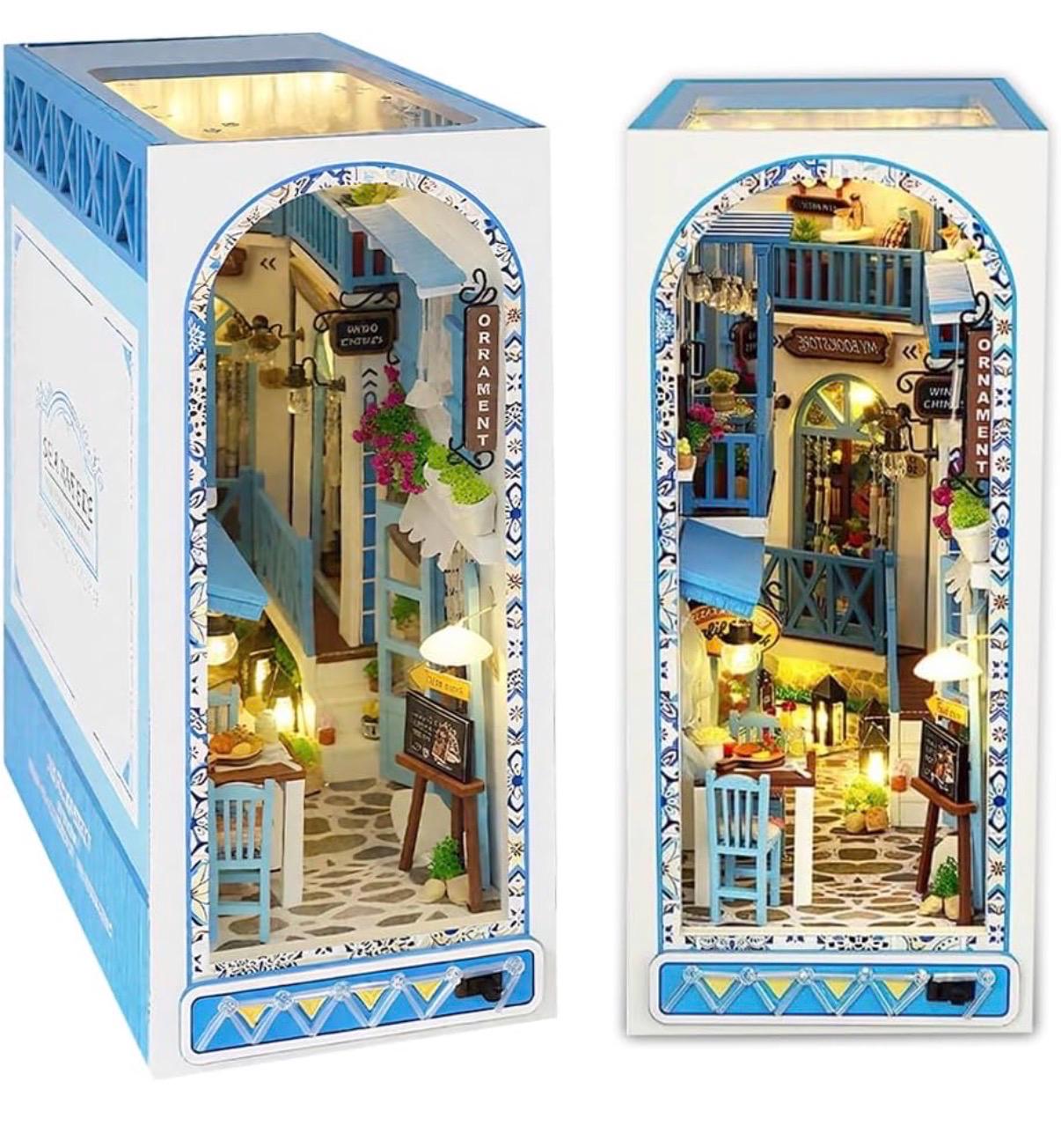 DIY Mediterranean Alley Book Nook Kit | Coastal Bookshelf Insert with LED