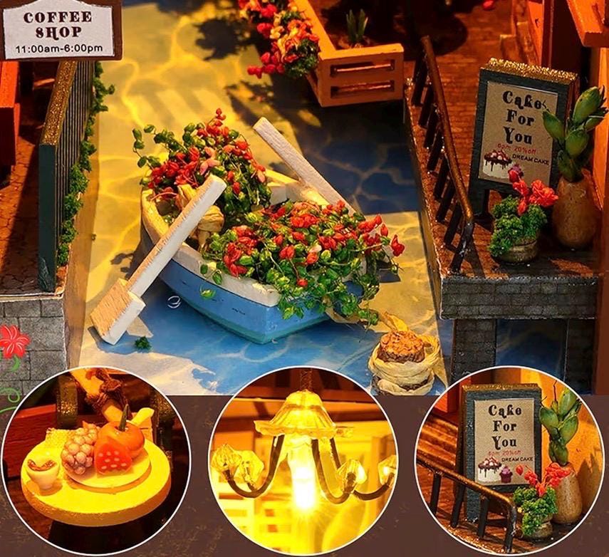 Venice Canal Book Nook DIY Kit – Miniature Light-Up Bookshelf Insert