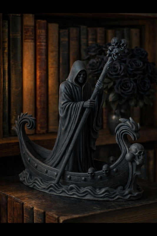 Grim Reaper Boat Figurine | Gothic Bookshelf Decor