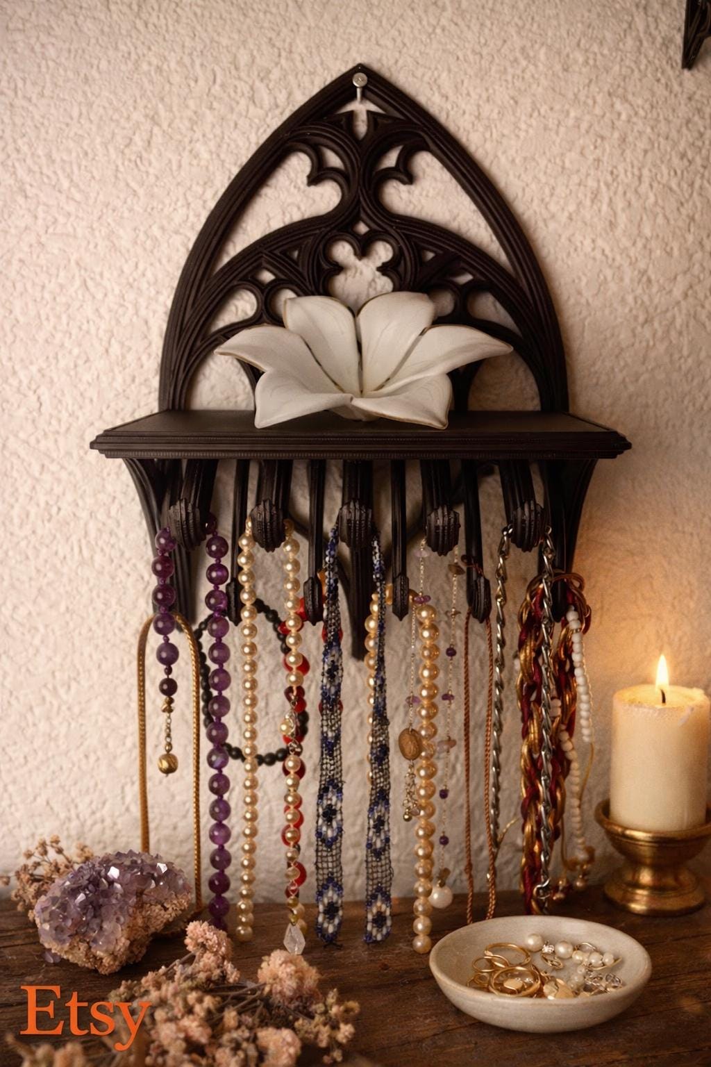 Gothic Arch Wall Shelf & Jewellery Organiser