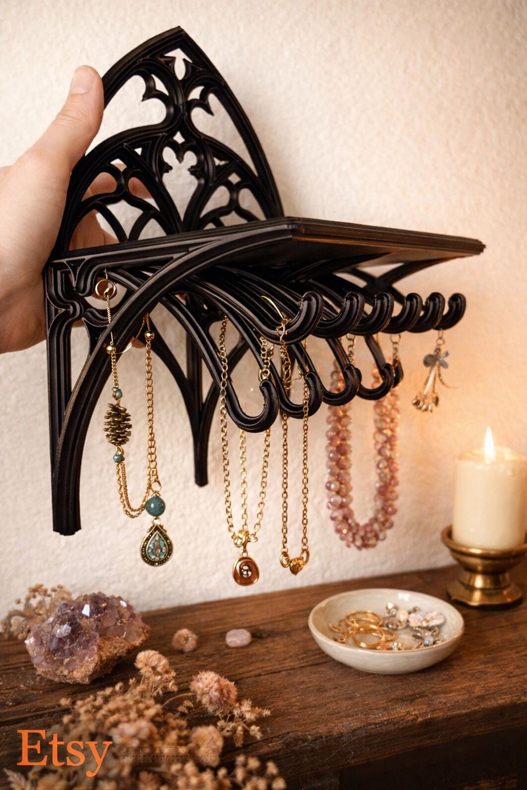 Gothic Arch Wall Shelf & Jewellery Organiser