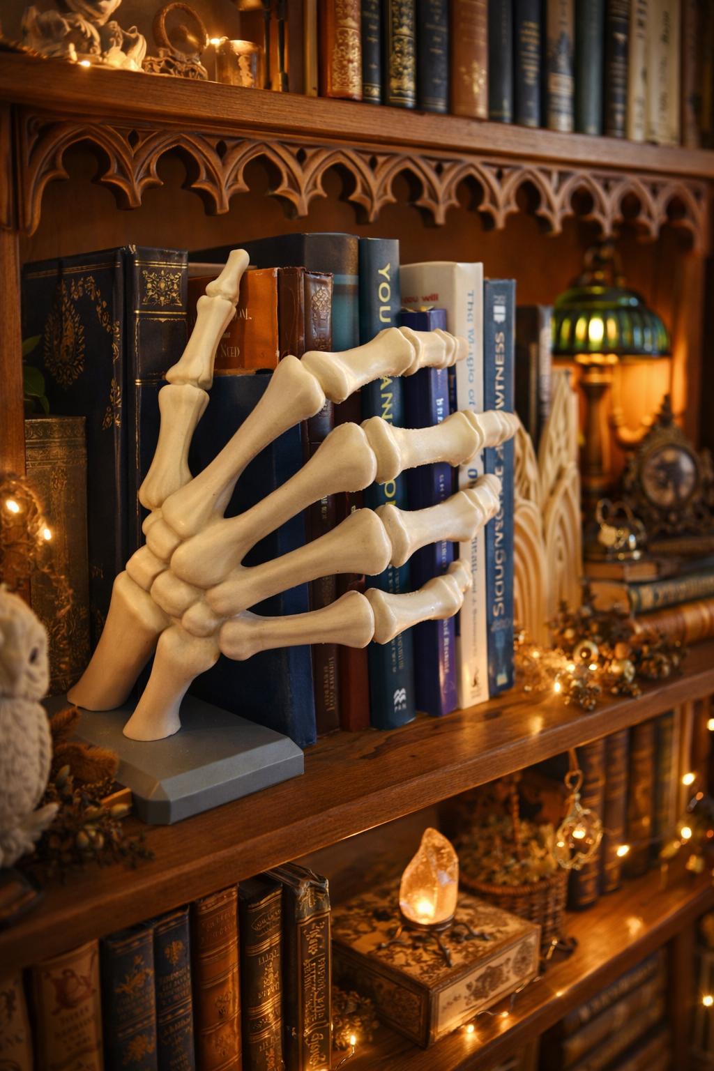 Gothic Skeleton Hand Bookend – Spooky Bookshelf Decor