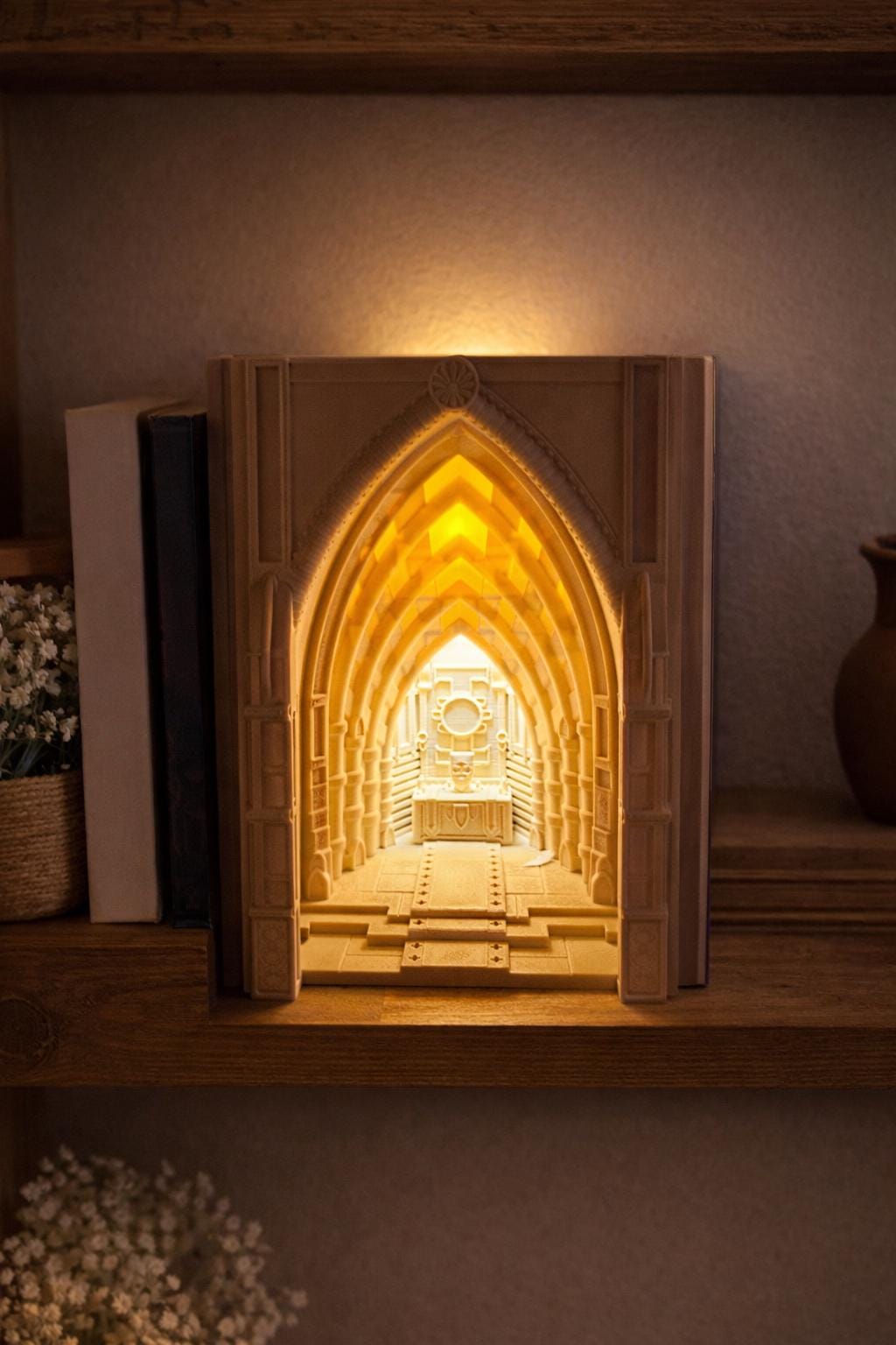 LED Gothic Cathedral Book Nook – 3D Printed Bookshelf Insert