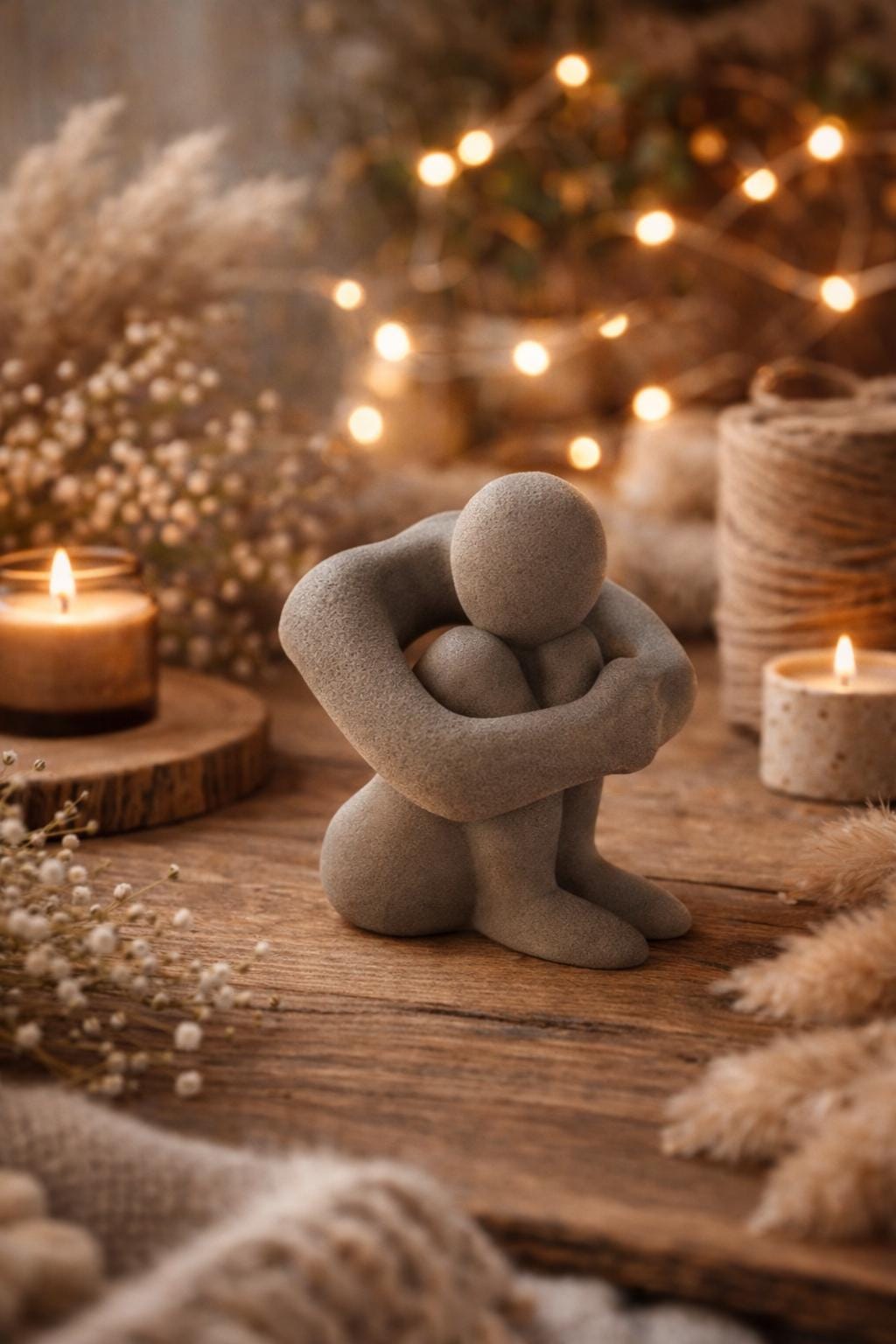 Minimalist Embrace Sculpture – 3D Printed Neutral Figurine
