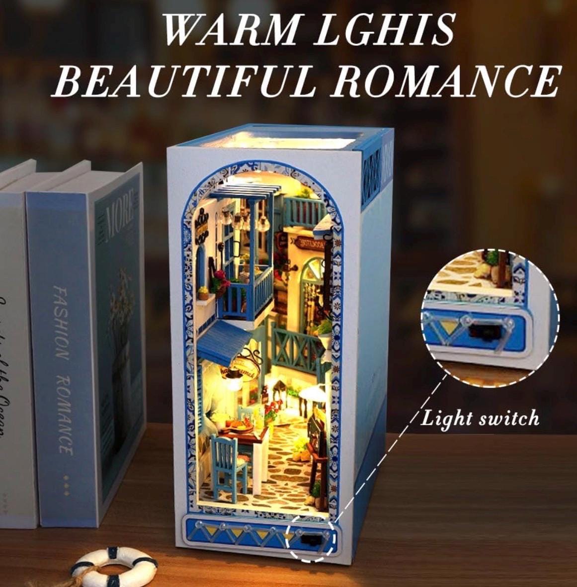 DIY Mediterranean Alley Book Nook Kit | Coastal Bookshelf Insert with LED