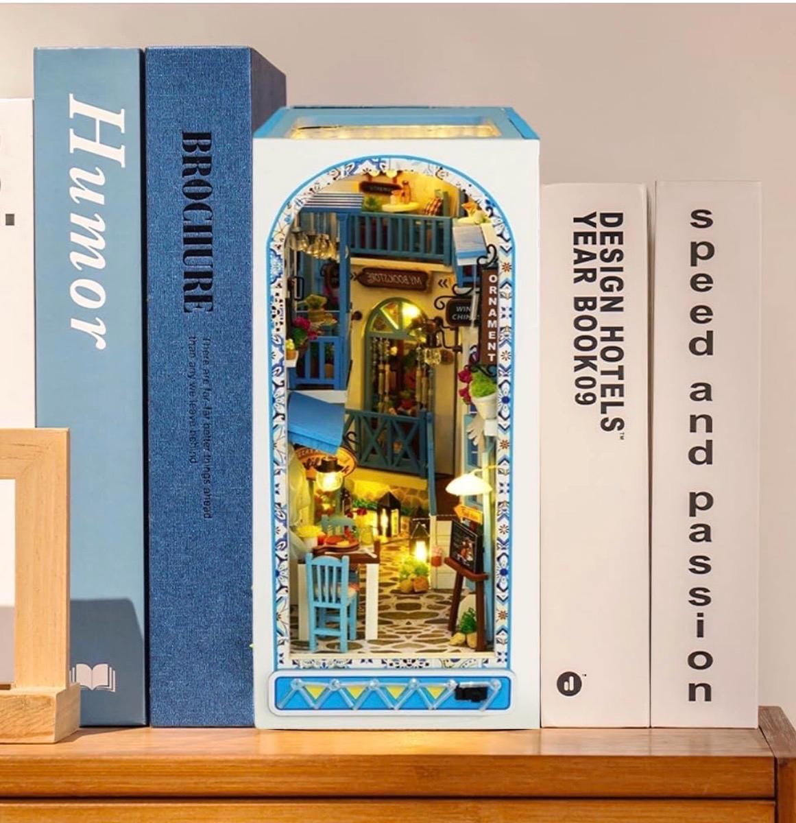 DIY Mediterranean Alley Book Nook Kit | Coastal Bookshelf Insert with LED