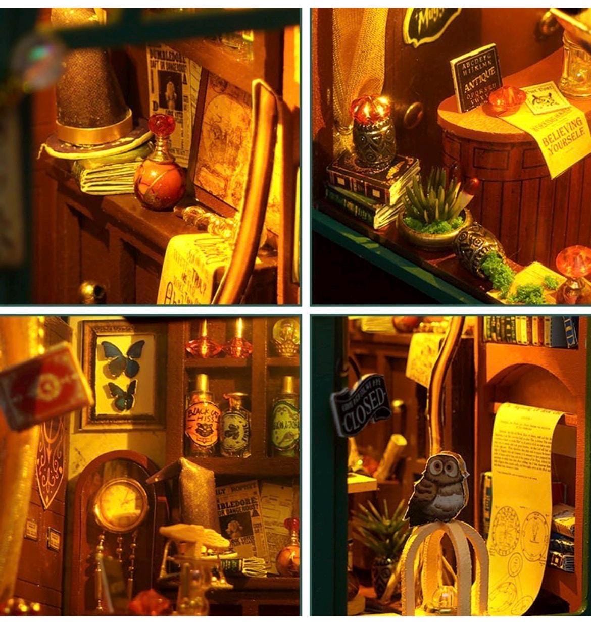 Magic Book Nook DIY Kit | Sorcerer's Shop Bookshelf Insert with LED