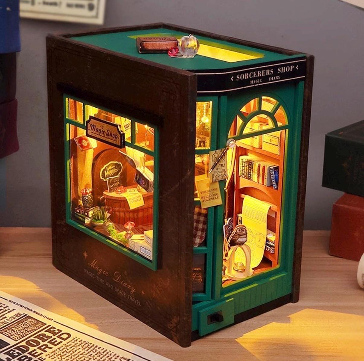 Magic Book Nook DIY Kit | Sorcerer's Shop Bookshelf Insert with LED