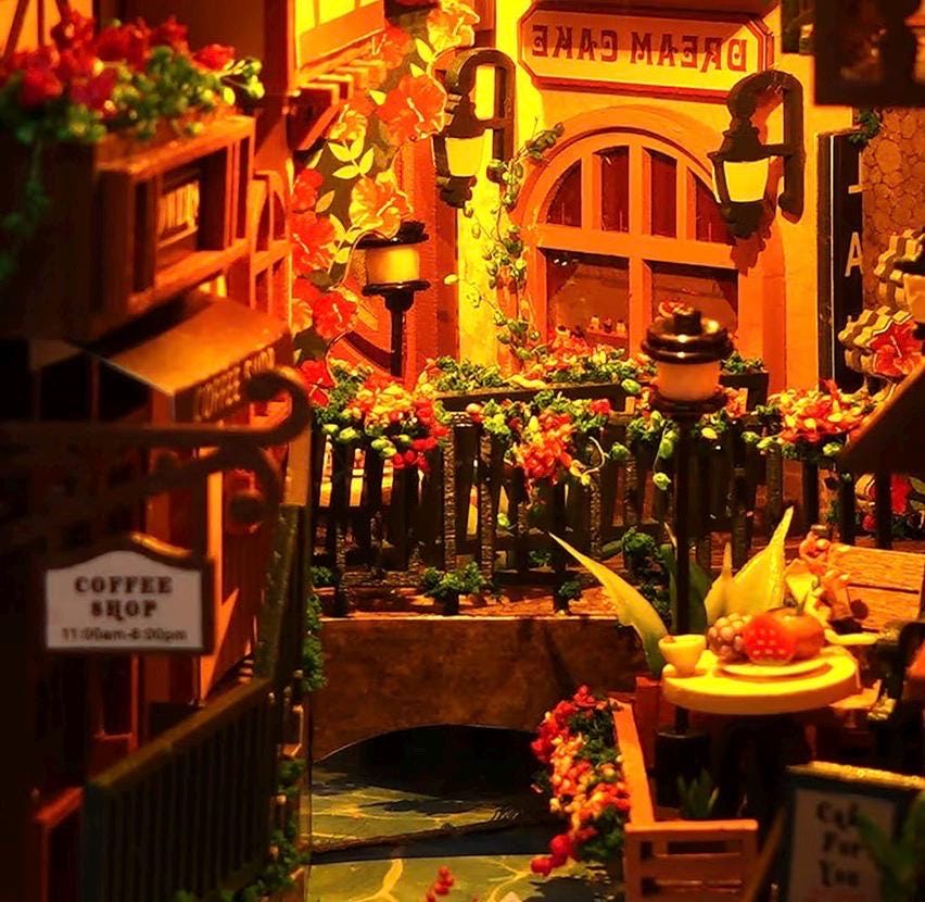 Venice Canal Book Nook DIY Kit – Miniature Light-Up Bookshelf Insert