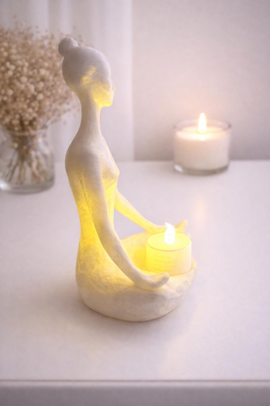 Glowing Yoga Woman Candle Holder, Meditation Home Decor