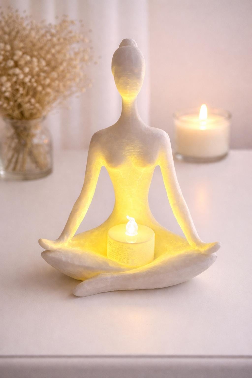 Glowing Yoga Woman Candle Holder, Meditation Home Decor