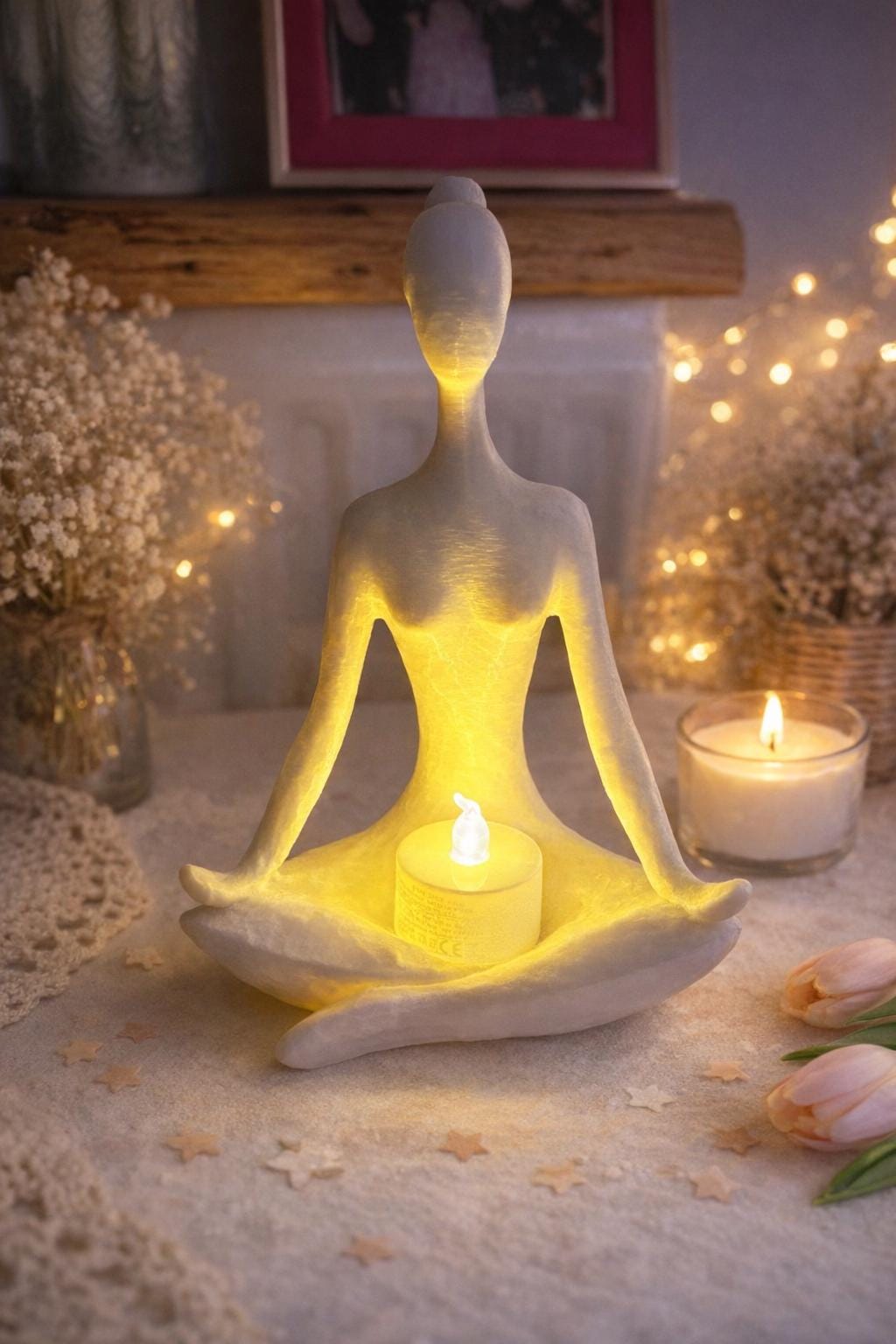 Glowing Yoga Woman Candle Holder, Meditation Home Decor