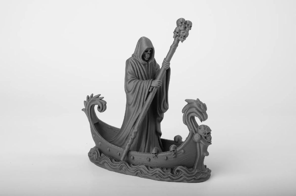 Grim Reaper Boat Figurine | Gothic Bookshelf Decor