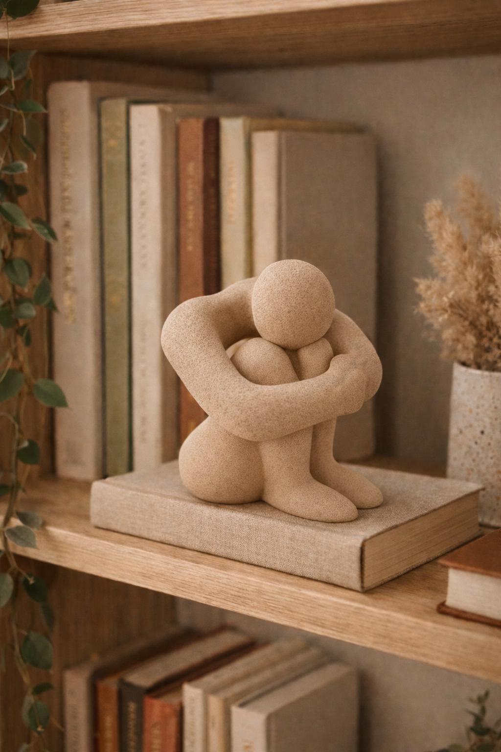 Minimalist Embrace Sculpture – 3D Printed Neutral Figurine
