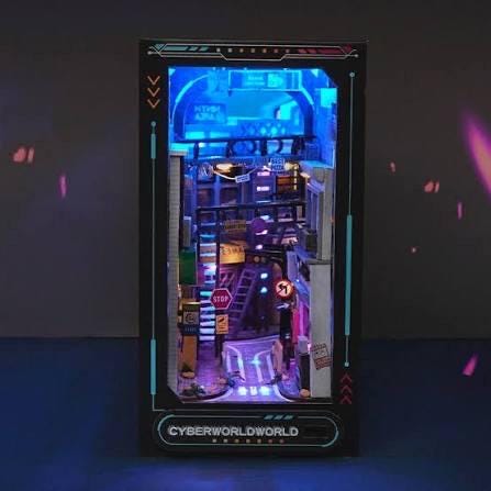 Cyberpunk book nook kit | DIY cyber world bookshelf with led | shelf ornament