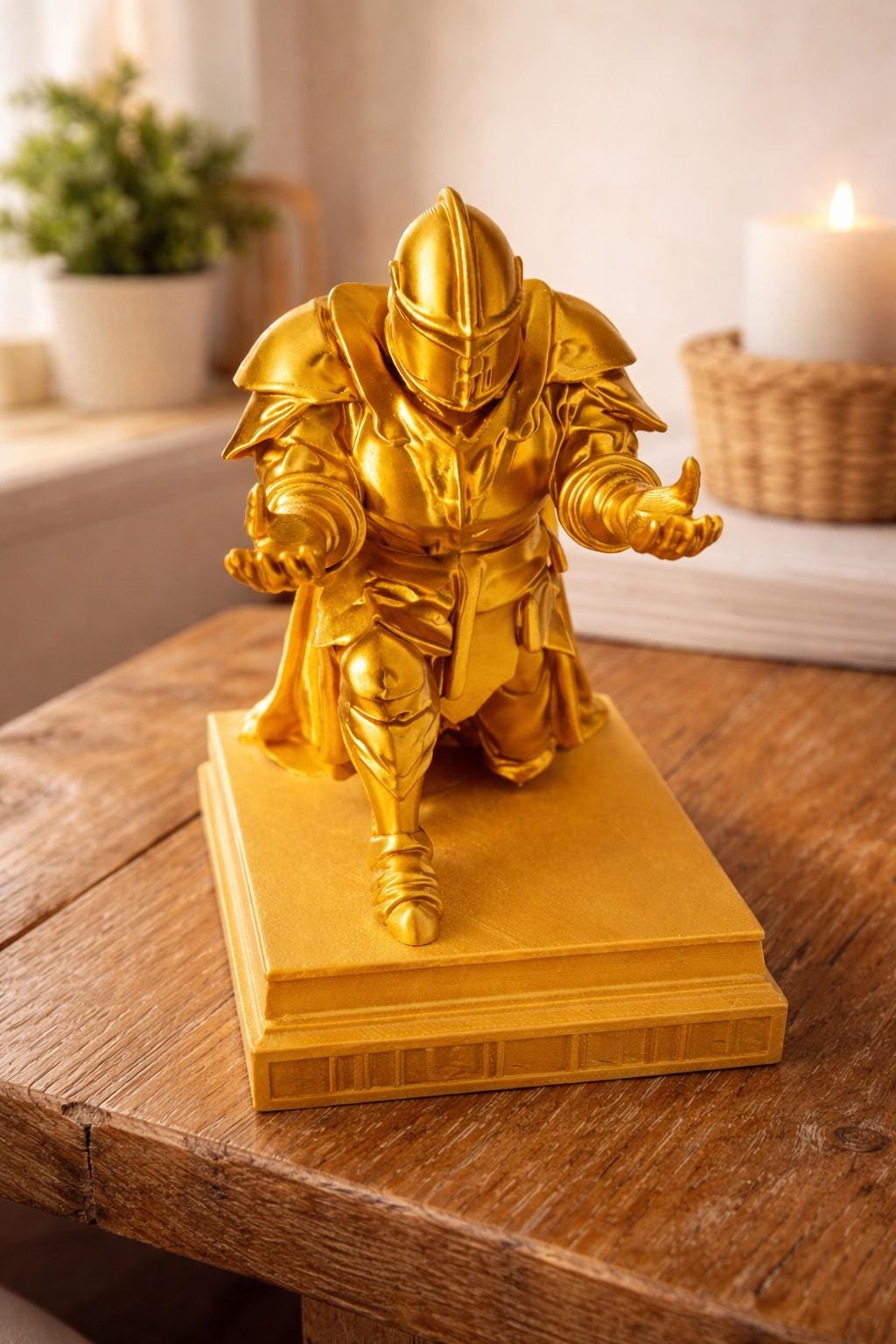 3D Printed Knight Pen Holder | Golden Medieval Desk Decor