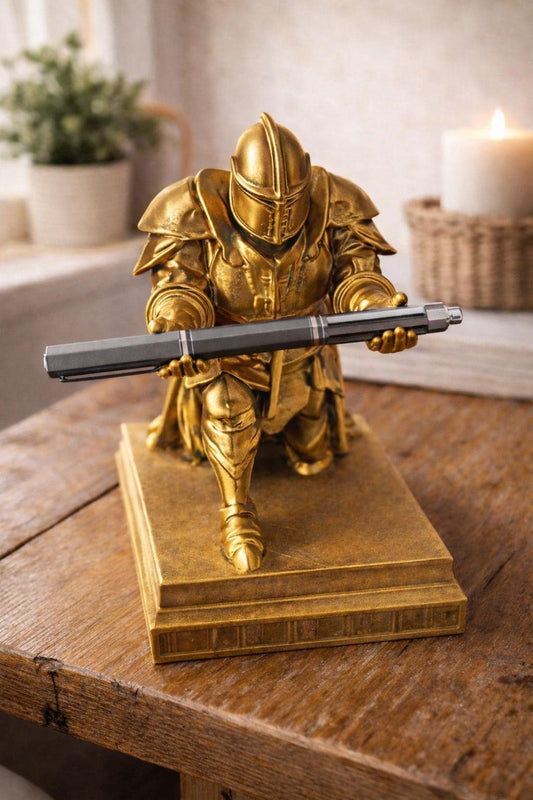 3D Printed Knight Pen Holder | Golden Medieval Desk Decor