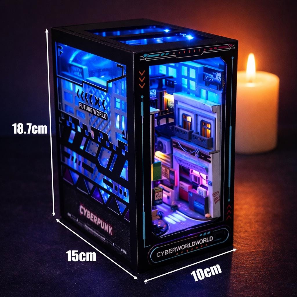 Cyberpunk book nook kit | DIY cyber world bookshelf with led | shelf ornament