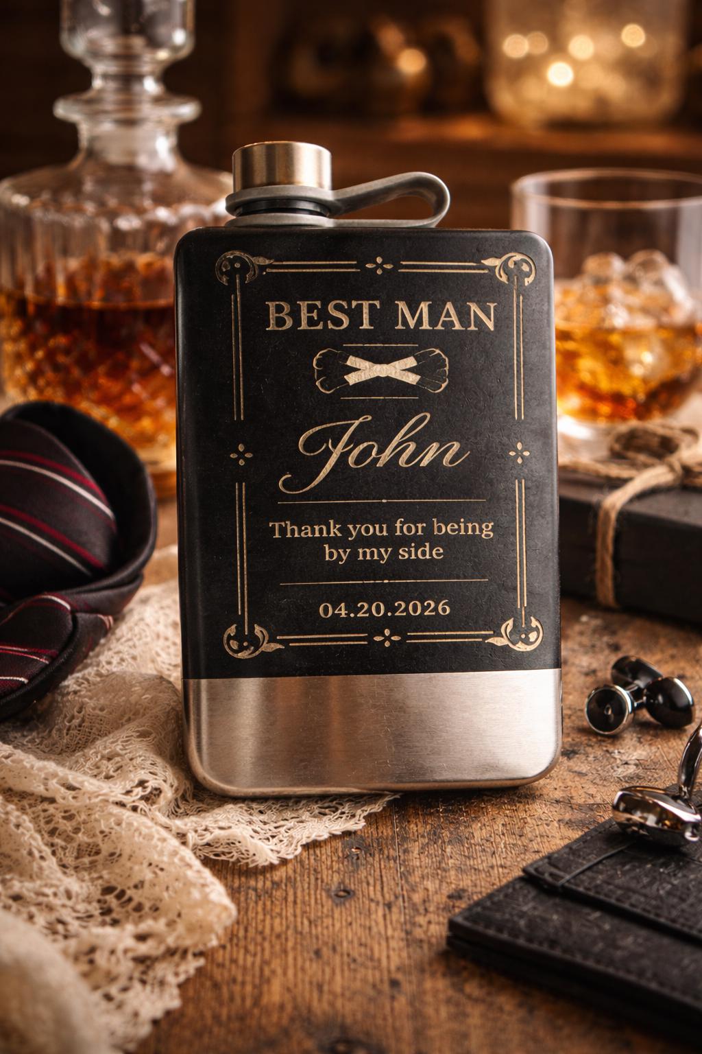 Personalised Stainless Steel Hip Flask – Custom Engraved Matte Black Gift