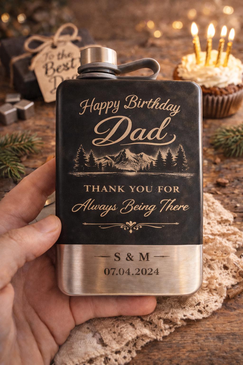 Personalised Stainless Steel Hip Flask – Custom Engraved Matte Black Gift