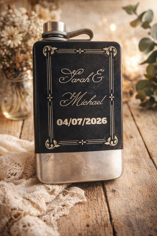 Personalised Stainless Steel Hip Flask – Custom Engraved Matte Black Gift