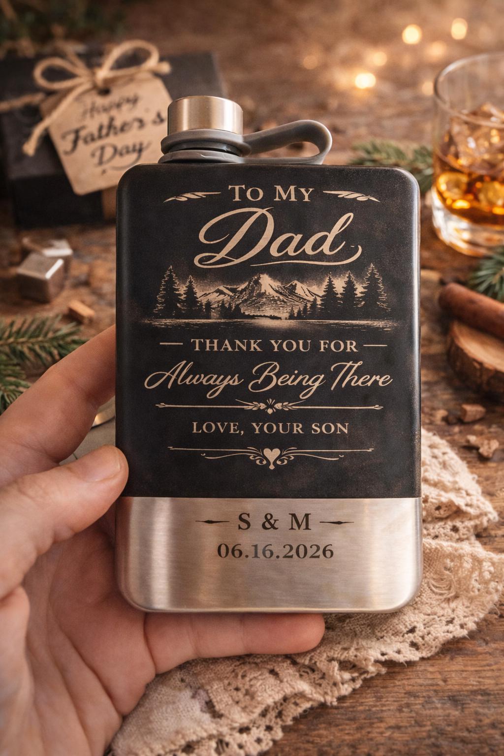 Personalised Stainless Steel Hip Flask – Custom Engraved Matte Black Gift