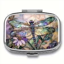 Dragonfly Pill Box with Mirror, Two Sections, Handbag Organizer