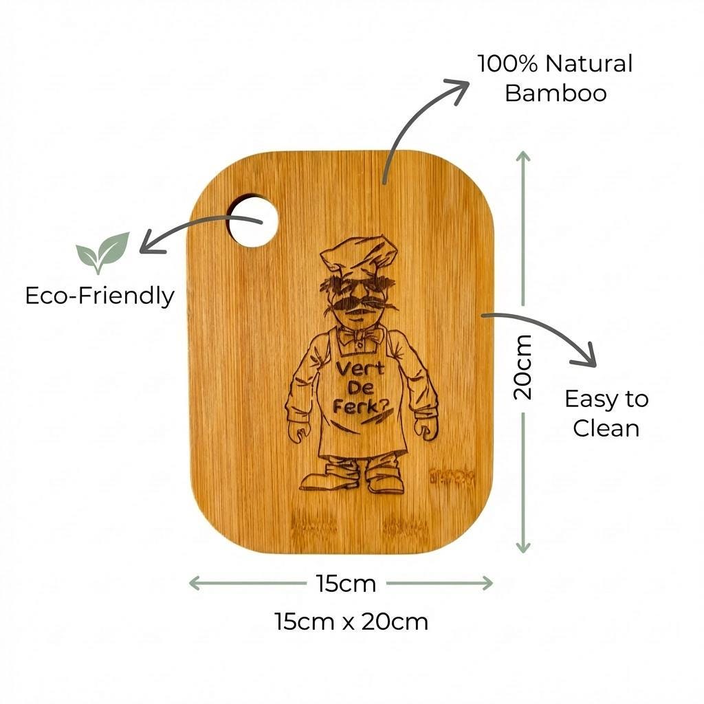 Chef Character Bamboo Cutting Board | Compact, Sustainable Kitchen Gift 20cm x 15cm