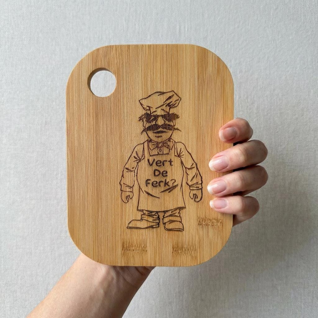 Chef Character Bamboo Cutting Board | Compact, Sustainable Kitchen Gift 20cm x 15cm