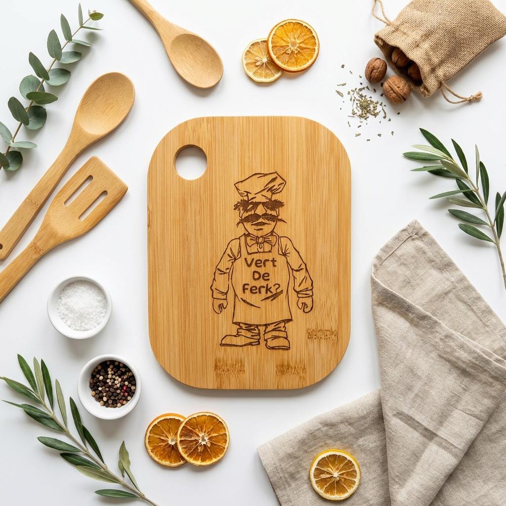 Chef Character Bamboo Cutting Board | Compact, Sustainable Kitchen Gift 20cm x 15cm