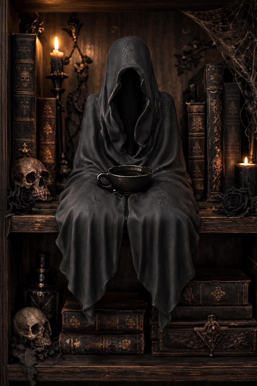Suriel with Tea, black reaper shelf sitter ornament