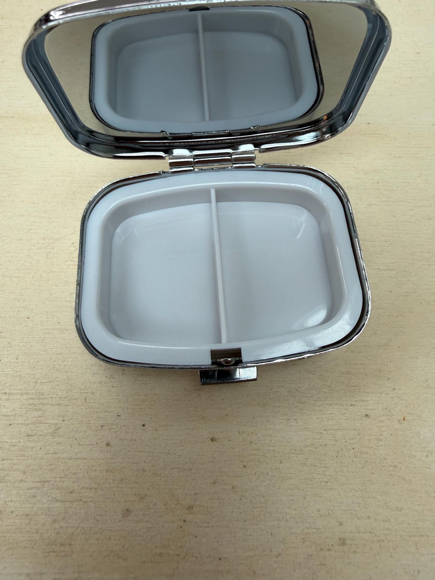 Dragonfly Pill Box with Mirror, Two Sections, Handbag Organizer