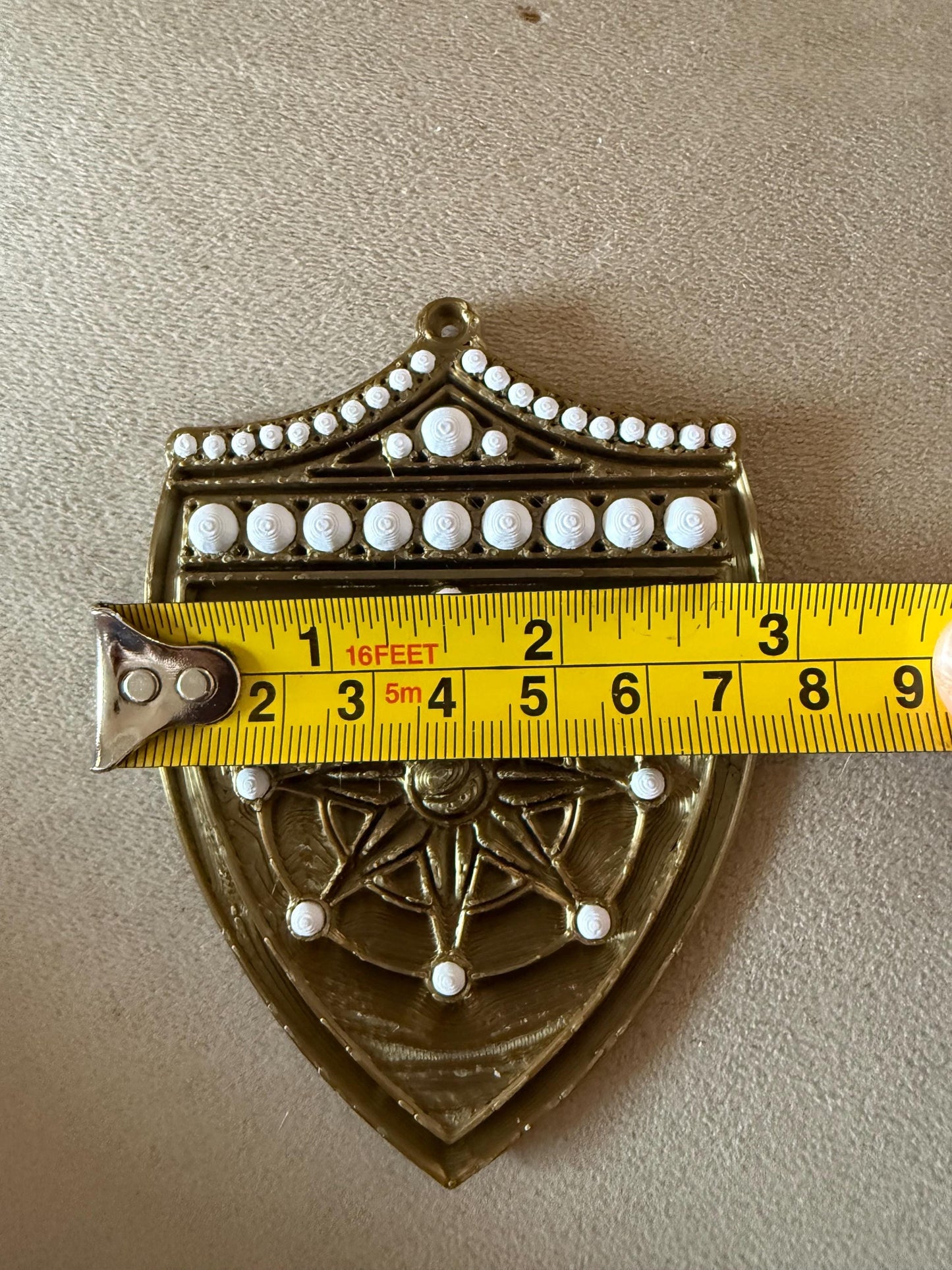 Gold Shield Pendant Necklace | Medieval Armour, Pearl Accents- 3D printed