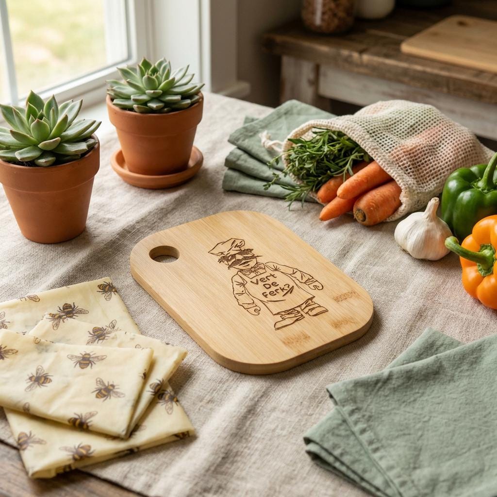 Chef Character Bamboo Cutting Board | Compact, Sustainable Kitchen Gift 20cm x 15cm